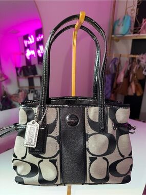Coach Y2K Signature Canvas Mini Carryall Shoulder Bag Patent Leather F22907 RARE